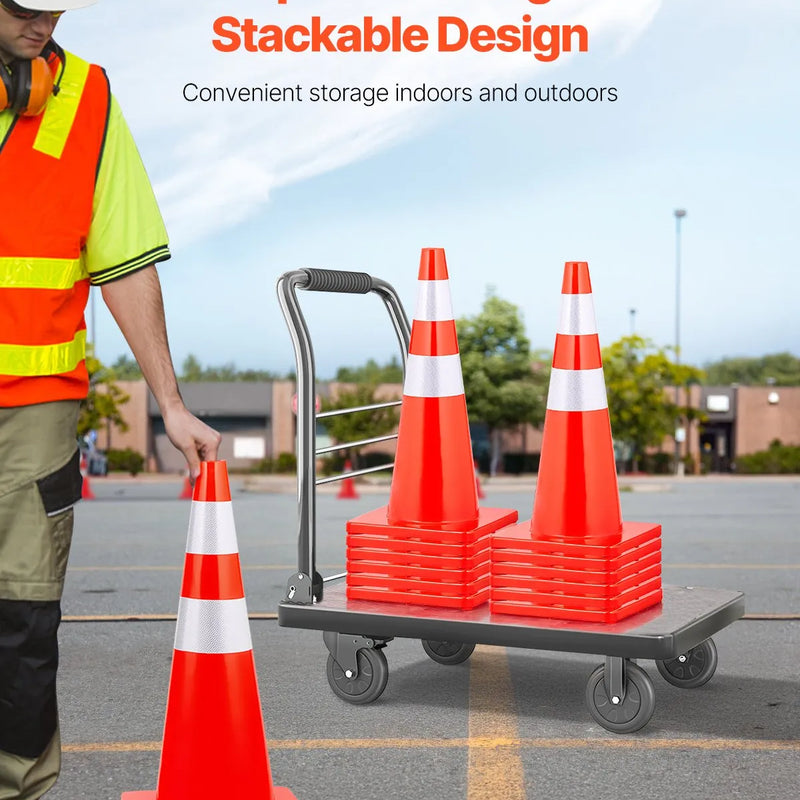 VEVOR drošības konusi, augstums 73 cm, 12 gab. PVC oranži satiksmes konusi ar 2 atstarojošām joslām un smagu pamatni, satiksmes regulēšanai, piebraucamajiem ceļiem, autostāvvietām un skolu teritorijām