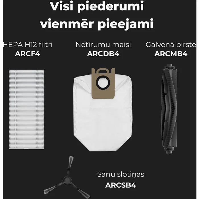 AENO ARC0004S Robots putekļu sūcējs, mitrā un sausā tīrīšana. Jauda 4000PA. Darbības ilgums līdz 120min. Balts