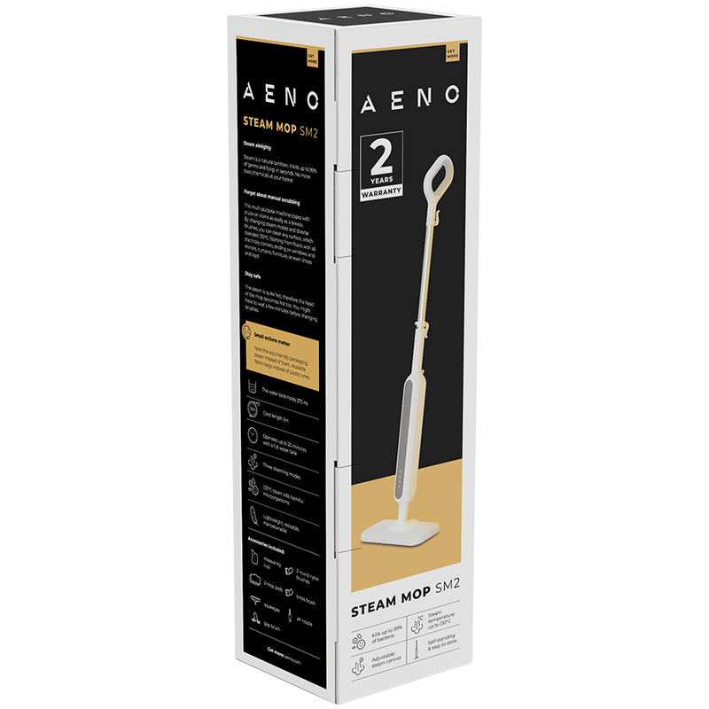 AENO tvaika mops SM2, 1200 W, 130 °C, IPX4, 275 ml tvertne, 3 tvaika režīmi, pašstāvīgs