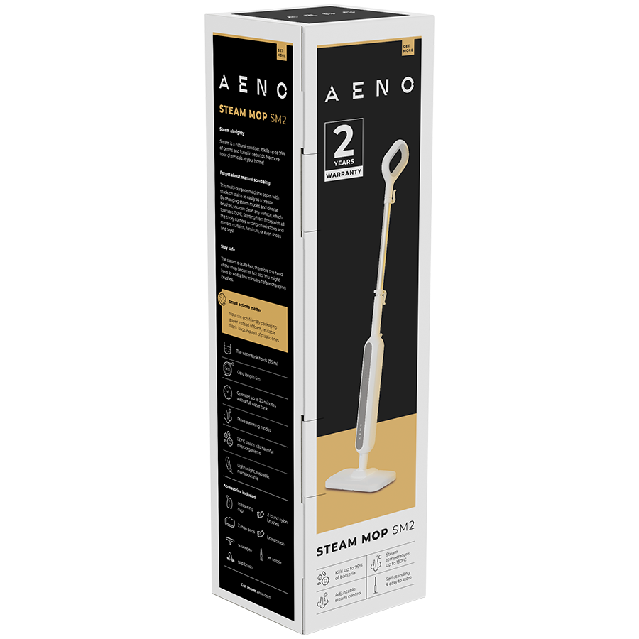AENO tvaika mops SM2, 1200 W, 130 °C, IPX4, 275 ml tvertne, 3 tvaika režīmi, pašstāvīgs