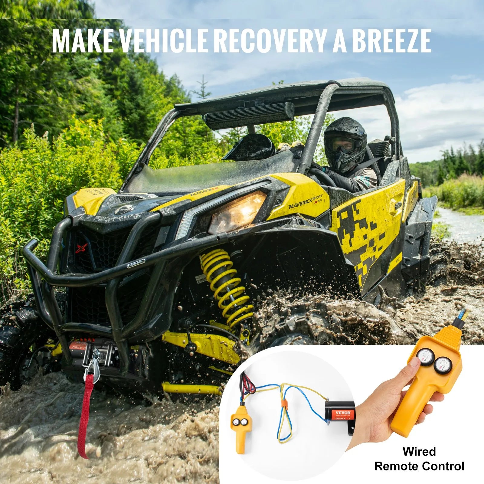 VEVOR elektriskā vinča ATV/UTV 907,2 kg ar tērauda trosi, IP55 ūdensizturība un vadu vadība