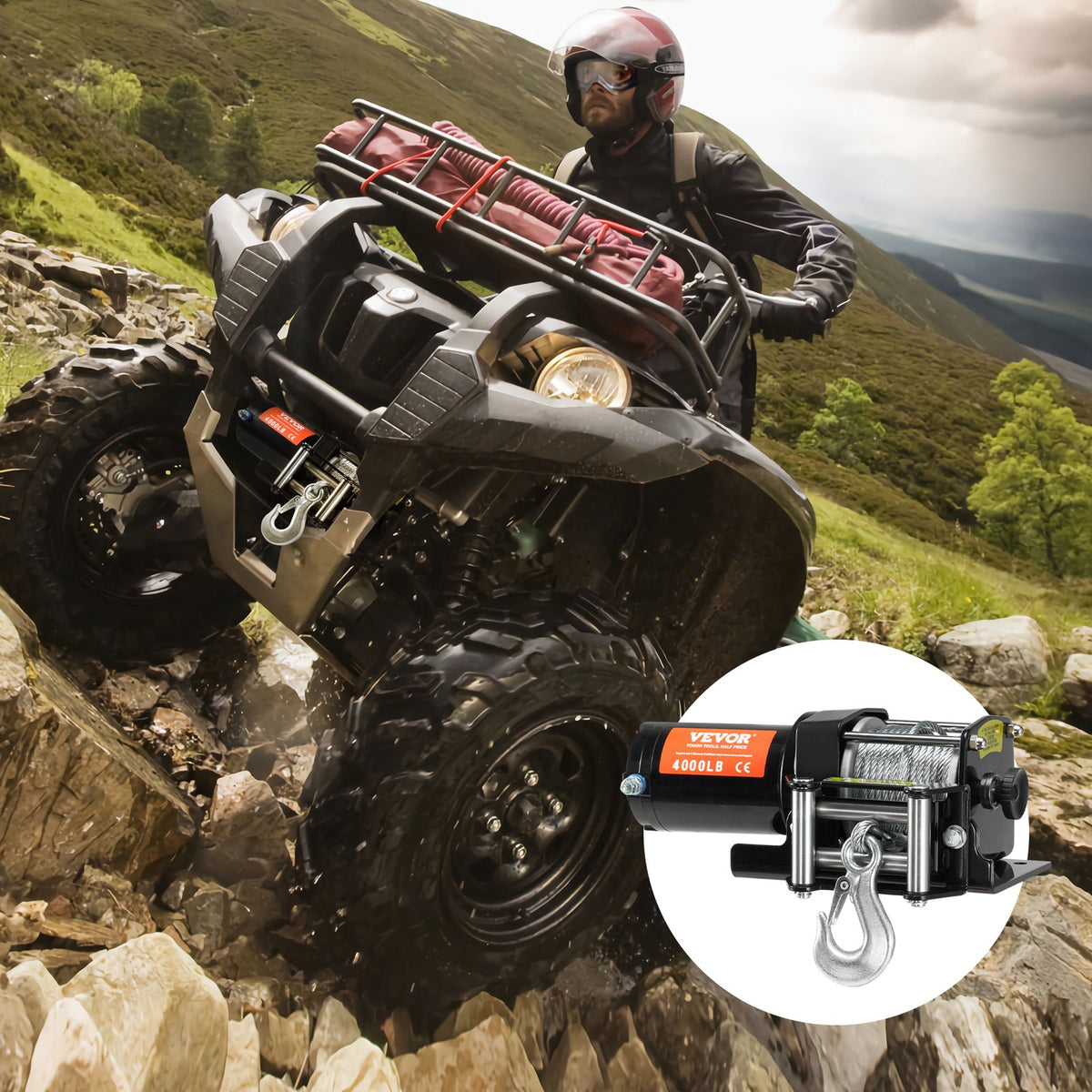 VEVOR elektriskā vinča ATV/UTV 1814,4 kg ar tērauda trosi, IP55 ūdensizturība un tālvadības pulti