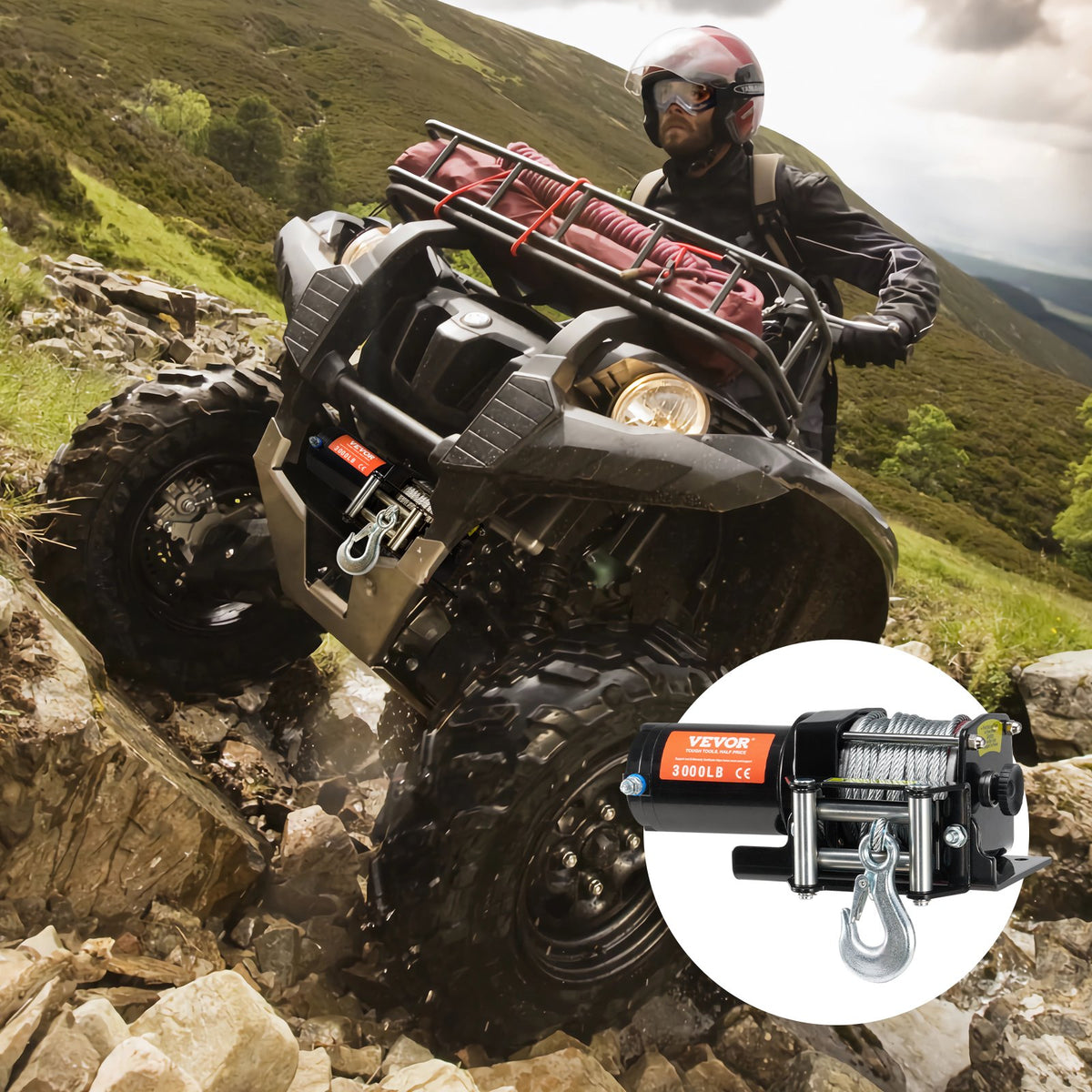VEVOR elektriline vints ATV/UTV - 1360 kg terasest Ttrosi, IP55 veekindel, kaablijuhtimine