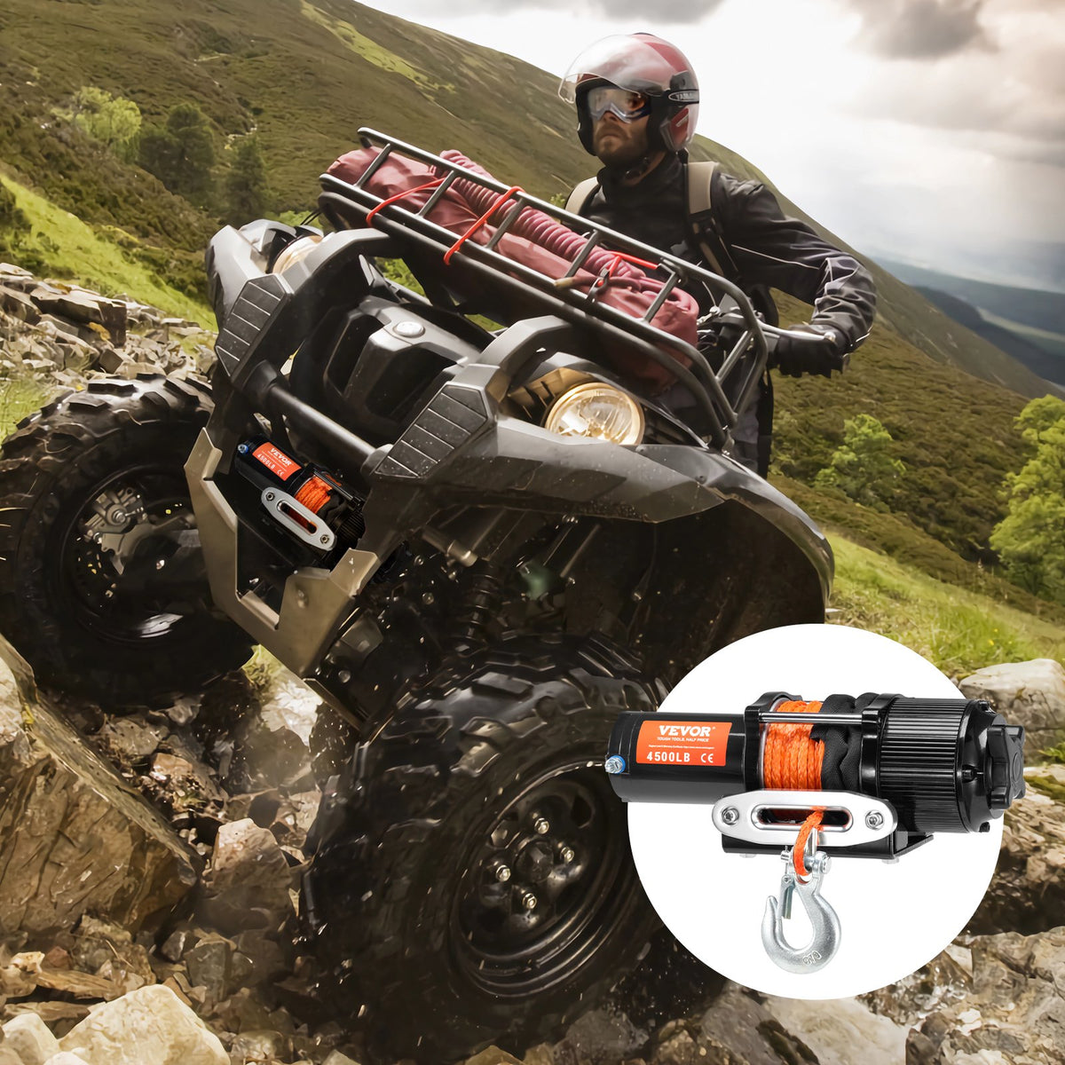 VEVOR electric winch ATV/UTV, 2040 kg, with synthetic rope, waterproof, with remote control