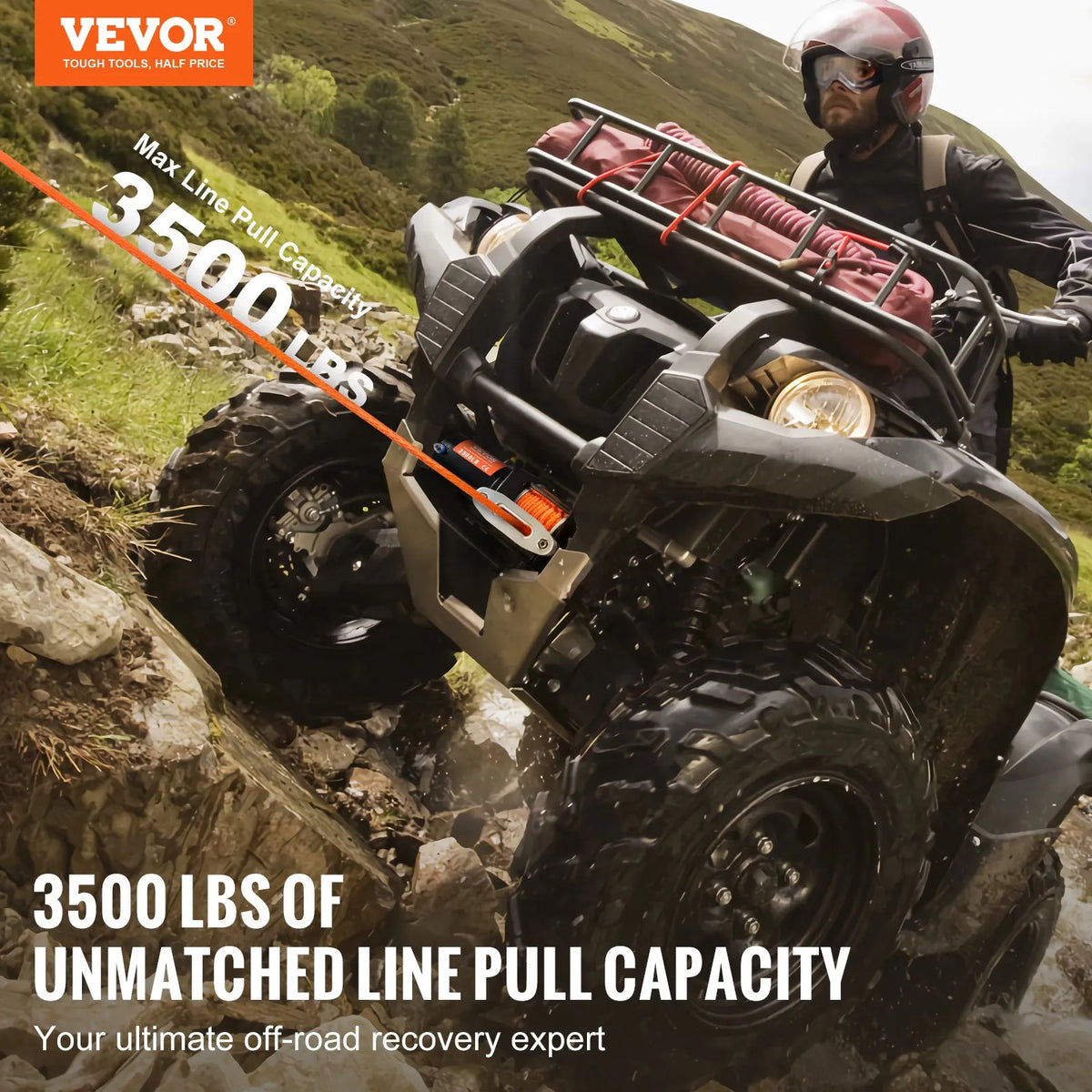 VEVOR elektriskā vinča ATV/UTV 1587,6 kg ar sintētisko trosi, ūdensizturīga ar vadu vadību