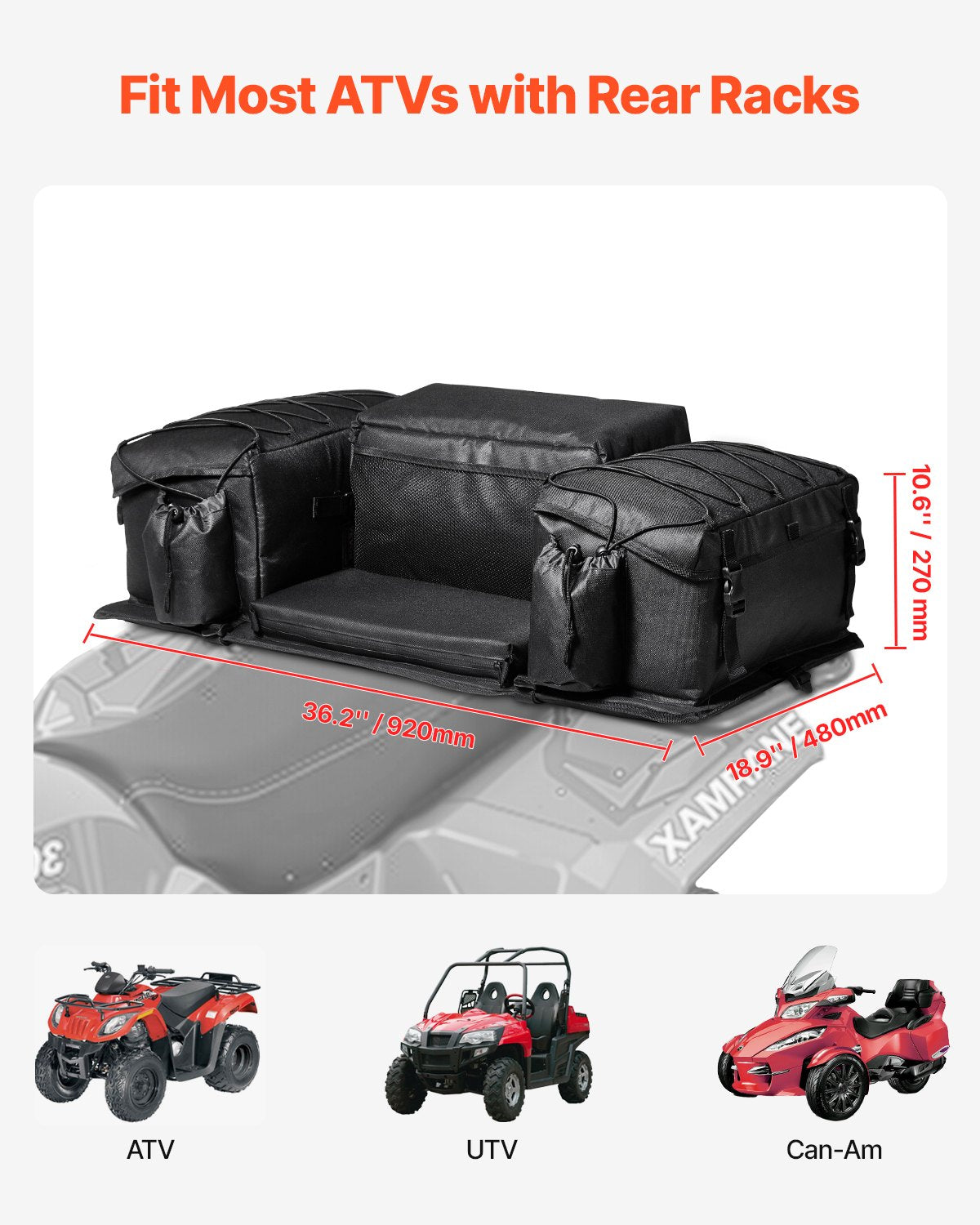 VEVOR 50 L ATV aizmugures glabāšanas soma no 600D oksforda auduma ar sūkļa polsterējumu