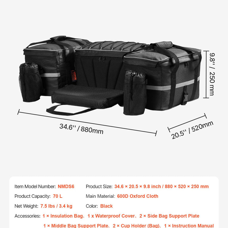 VEVOR 54 L ATV aizmugures kravas soma ar 16 L termo somu un ūdensnecaurlaidīgu pārsegu