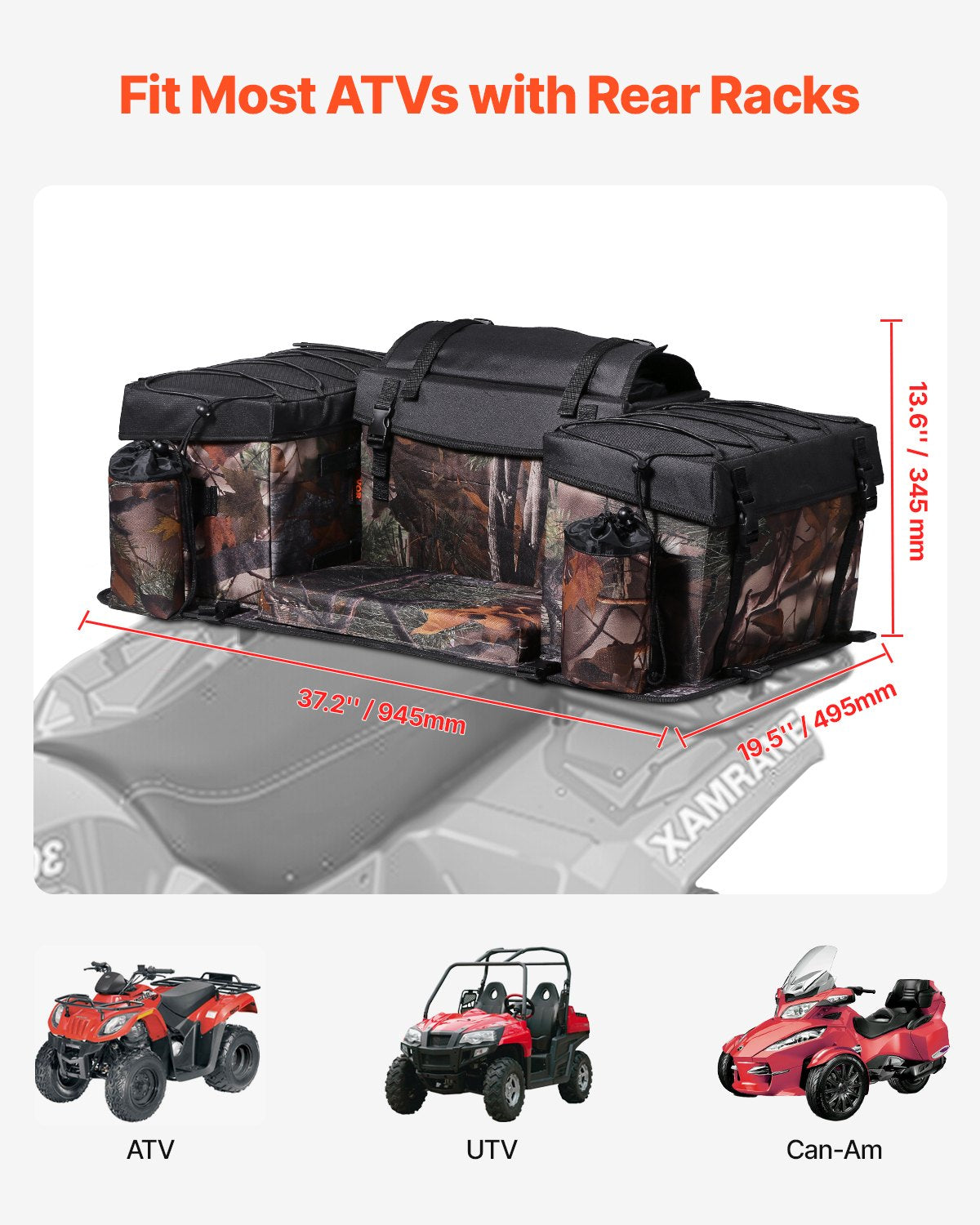 VEVOR 68 L ATV aizmugures soma no 600D oksforda auduma ar sūkļa polsterējumu