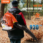 VEVOR mugursomas lapu pūtējs, 79 cm³ 2-taktu benzīna dzinējs, gaisa plūsma 26,3 m³/min, gaisa ātrums 296 km/h