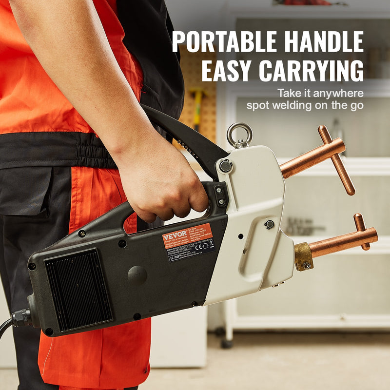 VEVOR pārnēsājamais punktmetināšanas aparāts, 9,2 kVA jauda, 4/25 collu metināšanas biezums, rokas metināšanas uzgalis lokšņu metālam – oglekļa tēraudam, nerūsējošajam tēraudam, alumīnija loksnēm
