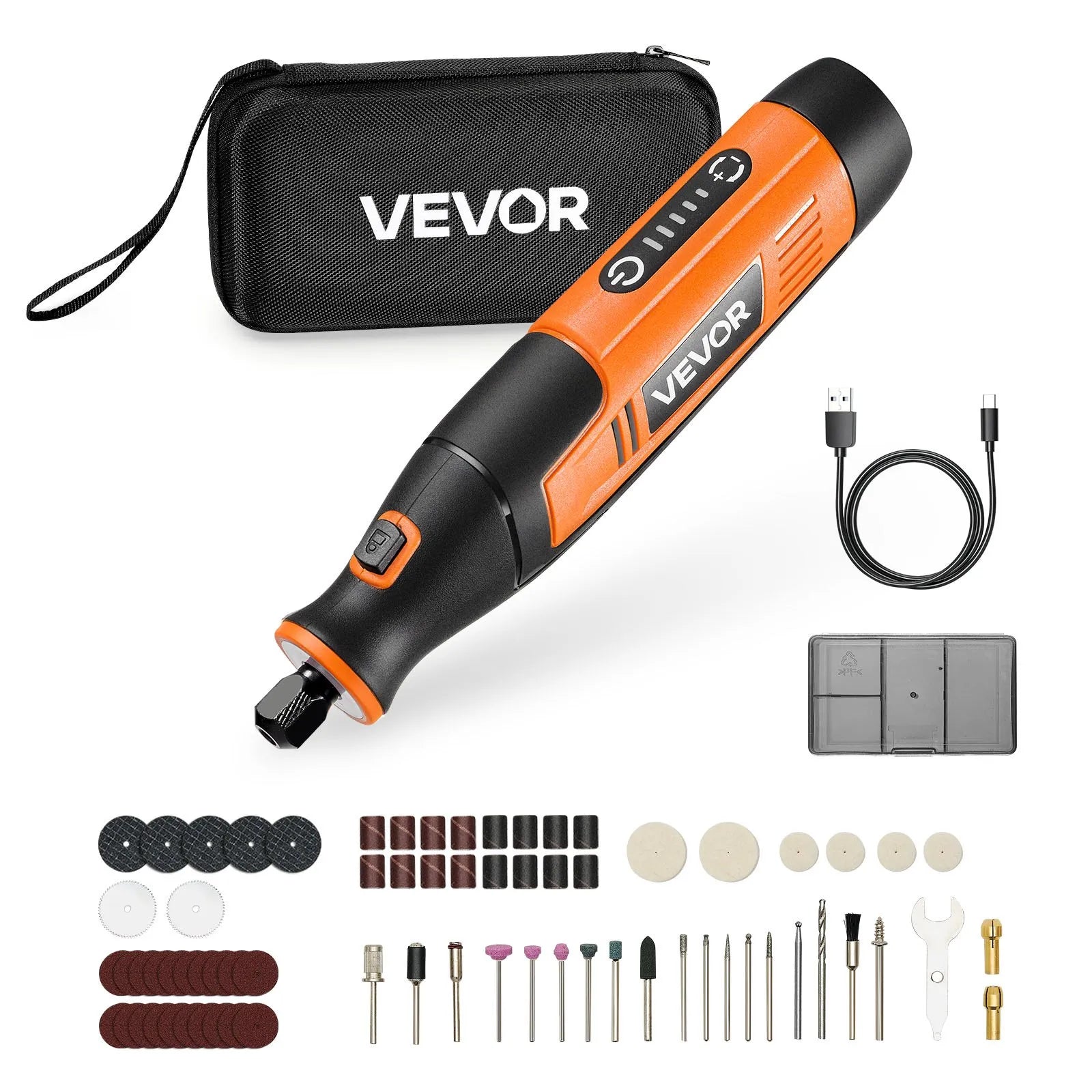 VEVOR 73 daļu bezvadu DC 4 V mini rotācijas instruments ar 5 ātrumiem (7000–20000 apgr./min.) gravēšanai, slīpēšanai, pulēšanai, grebšanai, griešanai un rokdarbiem