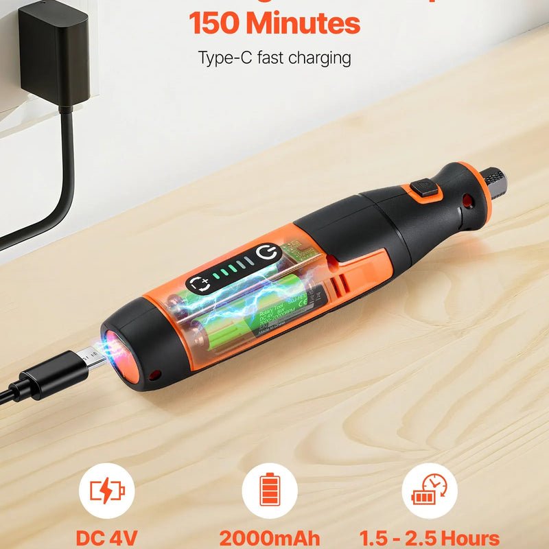 VEVOR 73 daļu bezvadu DC 4 V mini rotācijas instruments ar 5 ātrumiem (7000–20000 apgr./min.) gravēšanai, slīpēšanai, pulēšanai, grebšanai, griešanai un rokdarbiem