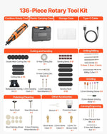 VEVOR 136 daļu bezvadu DC 8 V mini rotācijas instruments ar 5 ātrumiem (5000–30000 apgr./min.) gravēšanai, slīpēšanai, pulēšanai, grebšanai, asināšanai, griešanai un rokdarbiem