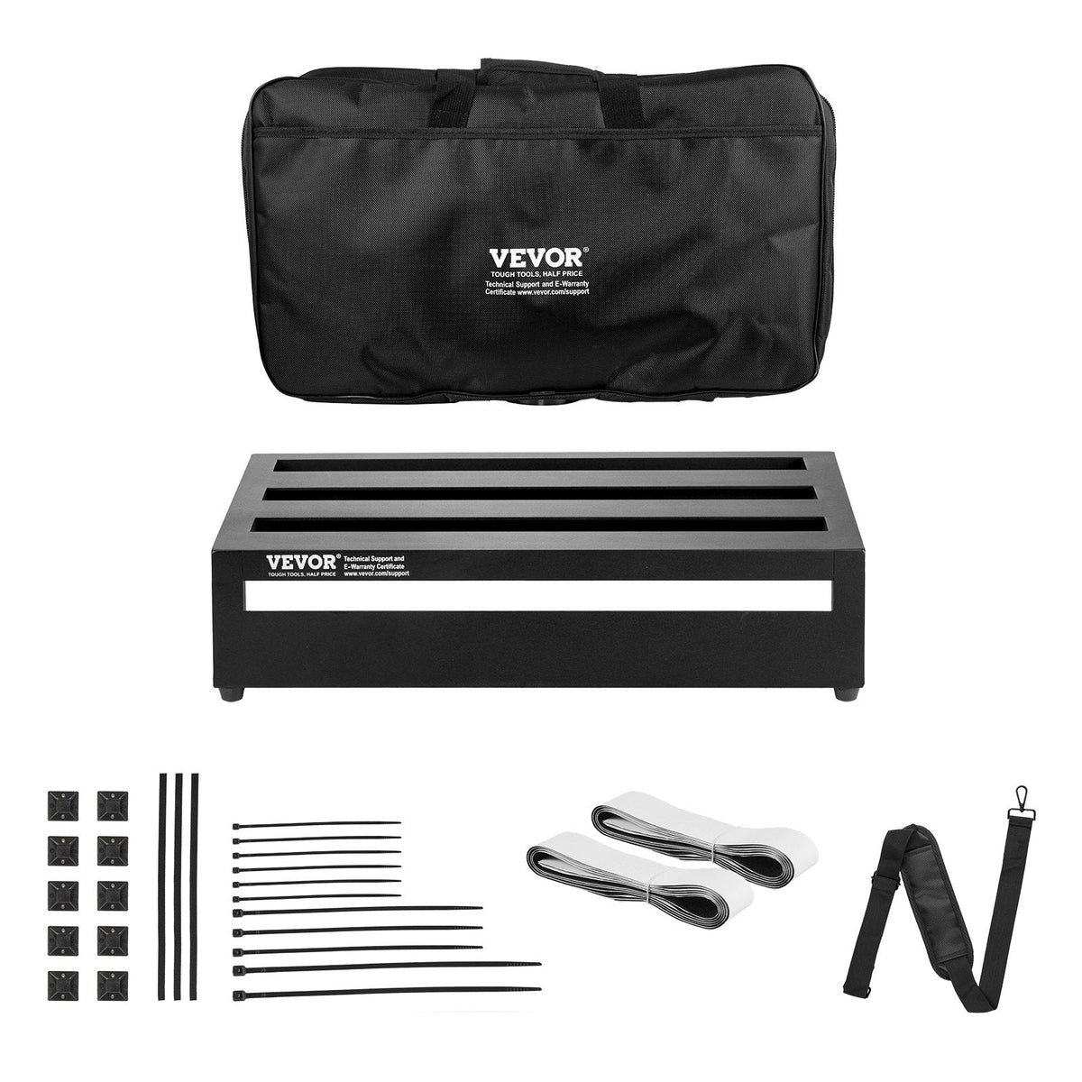 VEVOR ģitāras pedāļu dēlis, 50,8 × 27,9 cm, alumīnija sakausējums, 1 kg, ar somu, siksnām un stiprinājumiem, paredzēts 10–12 pedāļiem