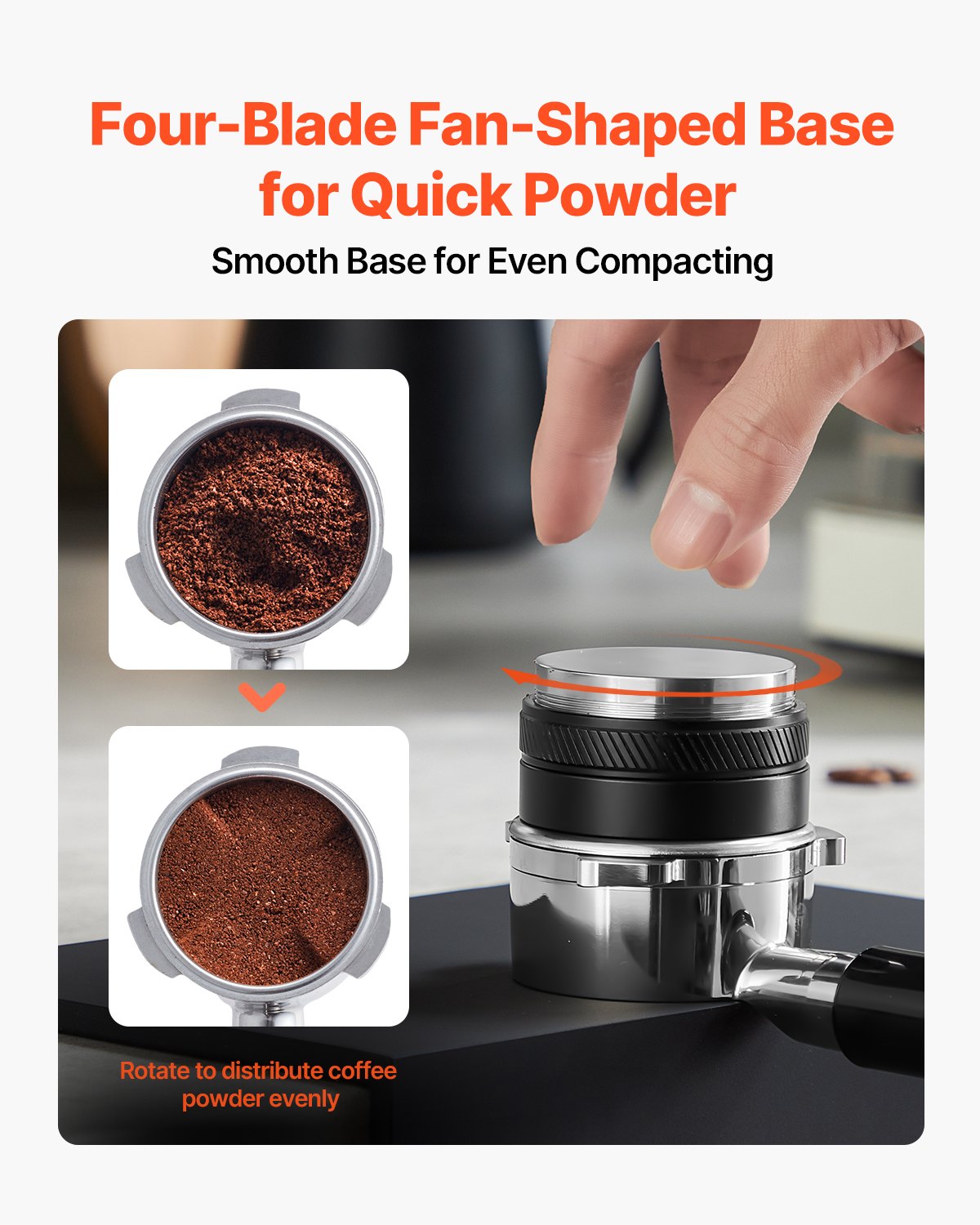 VEVOR 51 mm kafijas sadalītājs, 2-in-1 regulējams espresso sadalītājs mājām