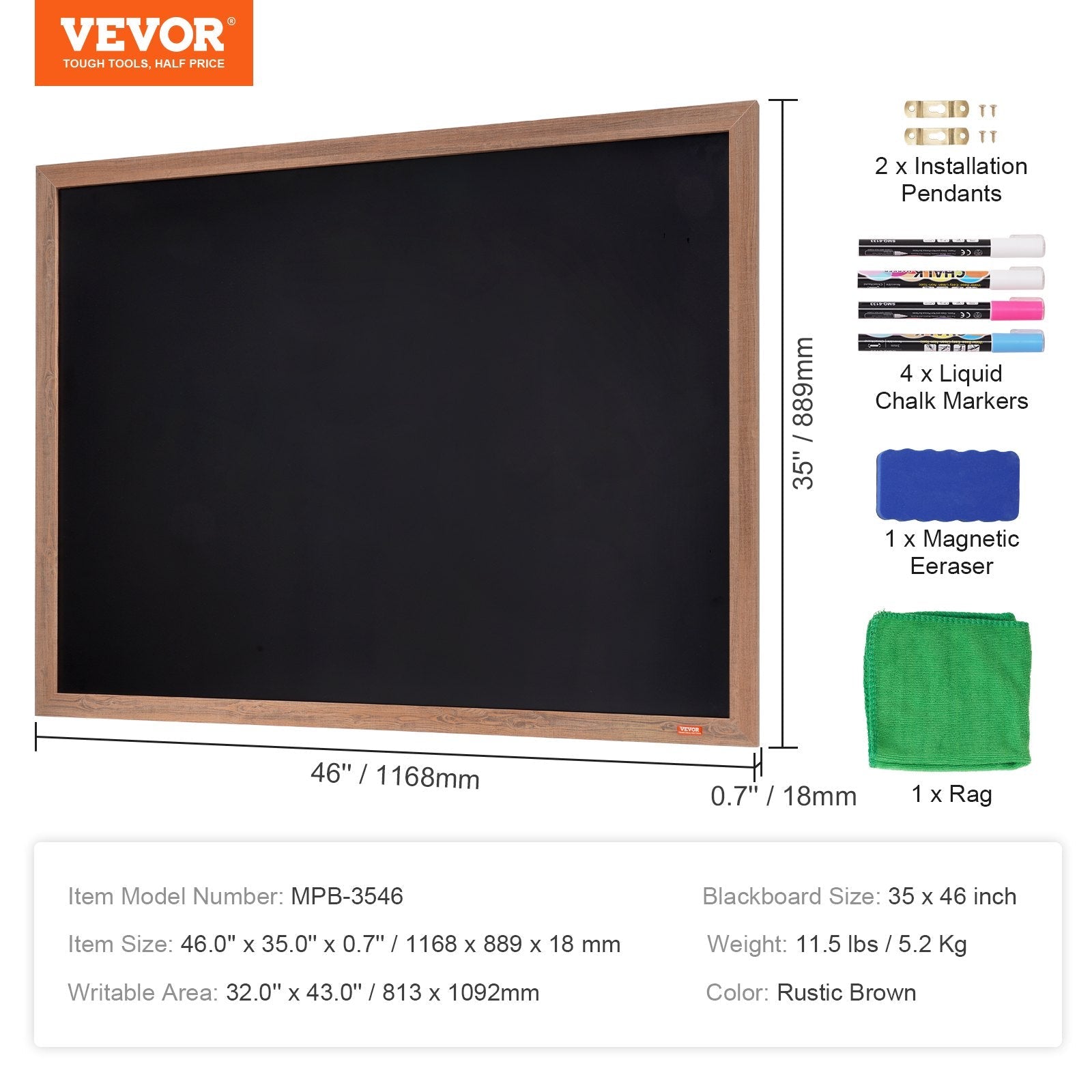 VEVOR magnētiskā tāfele ar krītiņiem un dzēšgumiju, piekarama, 35×46 cm, koka rāmis, vintage stils – kalendāra un ziņojumu dēļa komplekts virtuvei, mājai, kāzām
