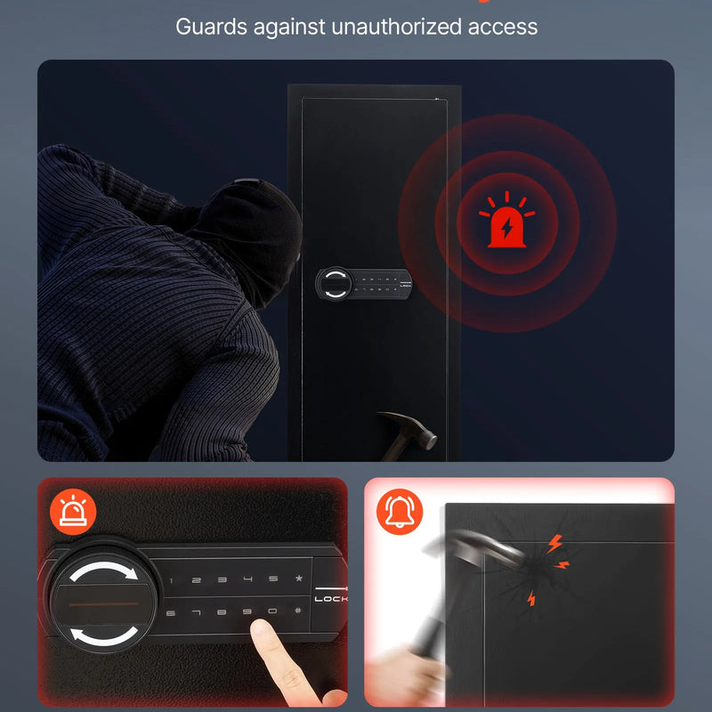 VEVOR sienas seifs ieročiem ar slēptu montāžu, 4 līmeņu sienā iebūvēts seifs ar paroles un atslēgas atbloķēšanu, Q235 auksti velmēta tērauda korpuss ar LED apgaismojumu, 3 regulējami plaukti un atslēgu turētāji naudai, rotaslietām un dokumentiem, melns