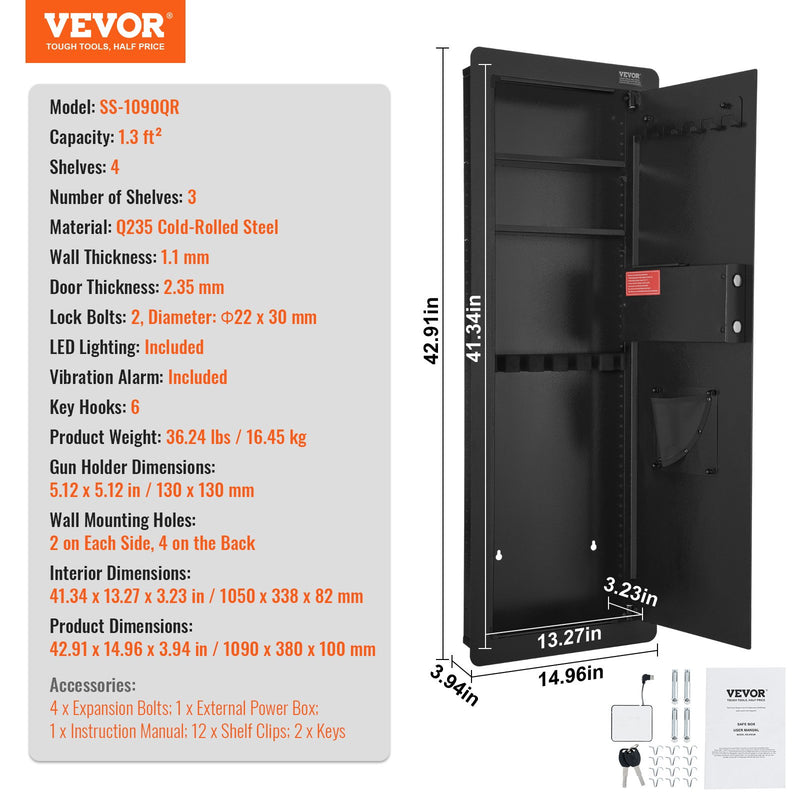 Available in 10 days! VEVOR 109 cm High Box Gun Safe 4-Level Hidden Gun Safe with Keypad and Fingerprint Reader