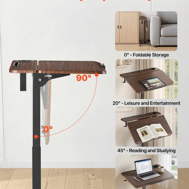 VEVOR mobilais stāvgalds ar regulējamu augstumu un noliecamu 71,5 × 52,5 cm virsmu, pneimatisku kājas pedāli un 15 kg kravnesību