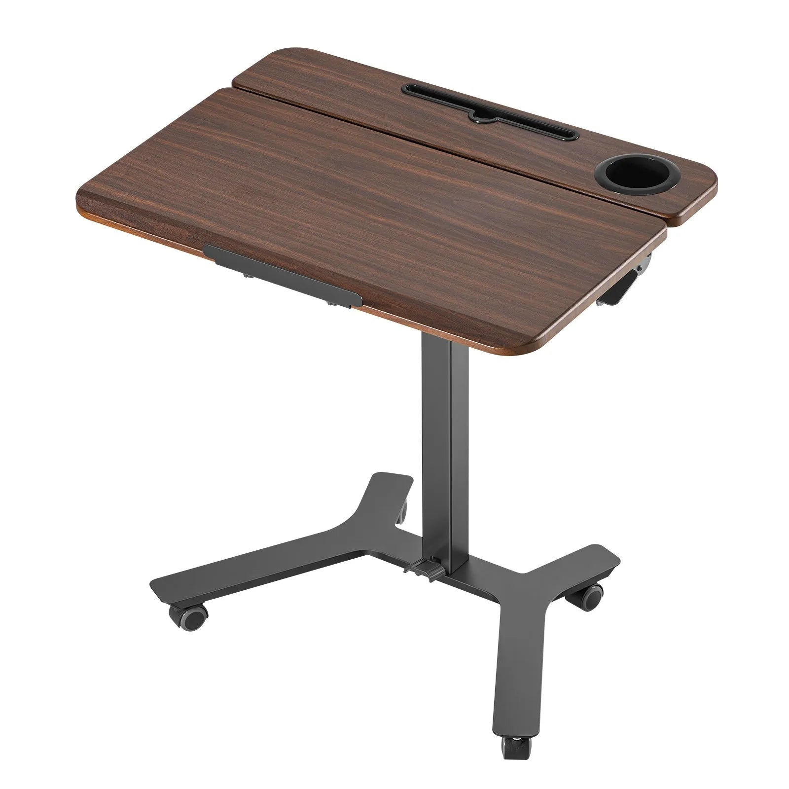 VEVOR mobilais stāvgalds ar regulējamu augstumu un noliecamu 71,5 × 52,5 cm virsmu, pneimatisku kājas pedāli un 15 kg kravnesību