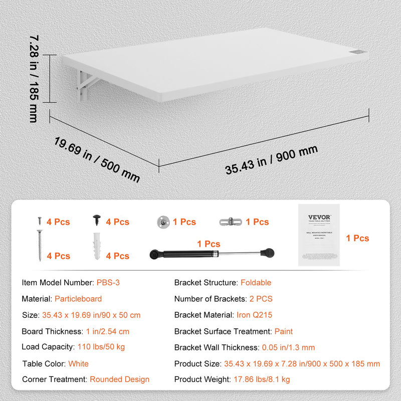 Настенный складной стол VEVOR, 900 × 500 мм, для домашнего офиса