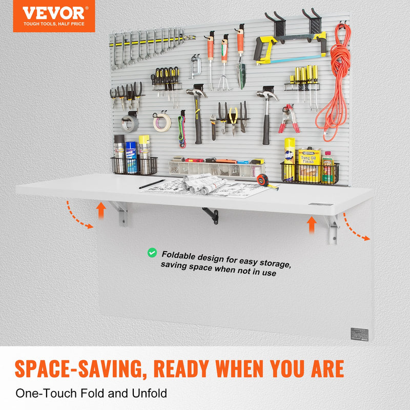 Seinale paigaldatav kokkupandav laud, ujuv disain, 1000 x 500 mm, kodukontorile/lauaarvuti jaoks