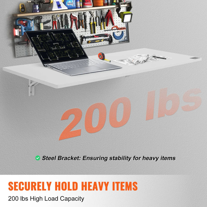VEVOR pie sienas stiprināms nolokāmais galds, 1200 × 500 mm, portatīvajam datoram, mājas birojam