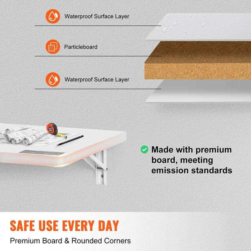 VEVOR pie sienas stiprināms nolokāmais galds, 1200 × 500 mm, portatīvajam datoram, mājas birojam