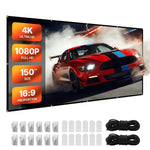 VEVOR 381 cm 16:9 4K 1080 HD sienas stiprināma projekcijas ekrāns ar 12 āķiem un abpusējām līmlentēm, pārnēsājams audekla ekrāns mājas kinozālei, birojam vai ģimenes lietošanai