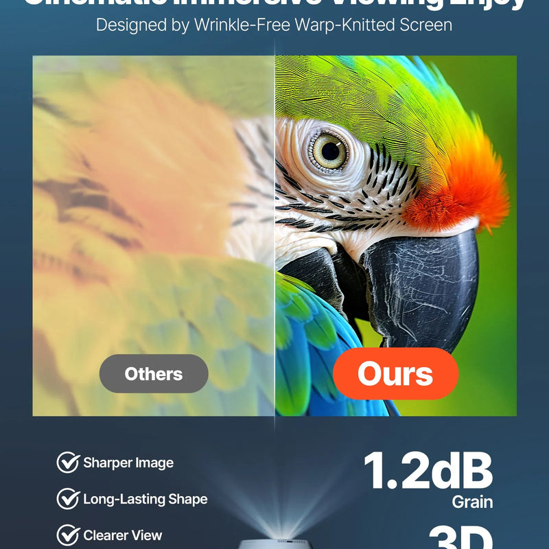 VEVOR 381 cm 16:9 4K 1080 HD sienas stiprināma projekcijas ekrāns ar 12 āķiem un abpusējām līmlentēm, pārnēsājams audekla ekrāns mājas kinozālei, birojam vai ģimenes lietošanai