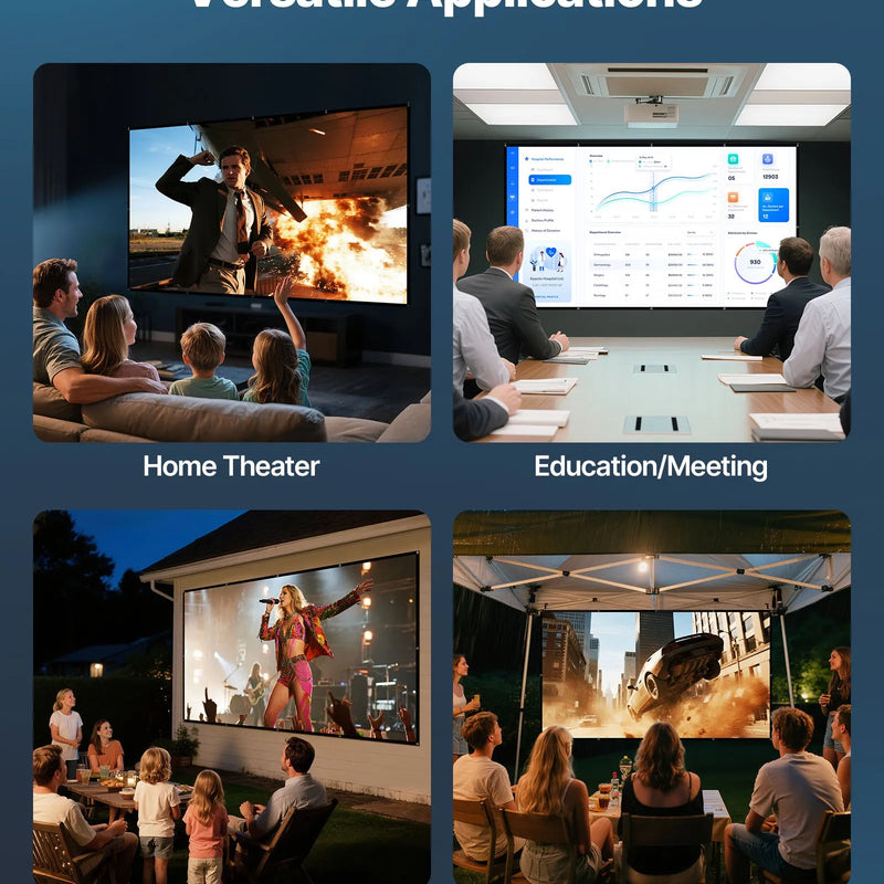 VEVOR 381 cm 16:9 4K 1080 HD sienas stiprināma projekcijas ekrāns ar 12 āķiem un abpusējām līmlentēm, pārnēsājams audekla ekrāns mājas kinozālei, birojam vai ģimenes lietošanai