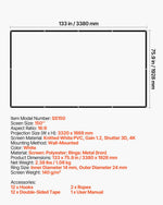 VEVOR 381 cm 16:9 4K 1080 HD sienas stiprināma projekcijas ekrāns ar 12 āķiem un abpusējām līmlentēm, pārnēsājams audekla ekrāns mājas kinozālei, birojam vai ģimenes lietošanai
