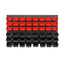 VEVOR pie sienas stiprināms uzglabāšanas kārbu organizators ar 48 konteineriem, plastmasas detaļu plaukts ar sienas paneļiem darbnīcai un garāžai, piemērots skrūvēm, uzgriežņiem, naglām, pogām, pērlītēm un citām sīkām detaļām, melns/sarkans