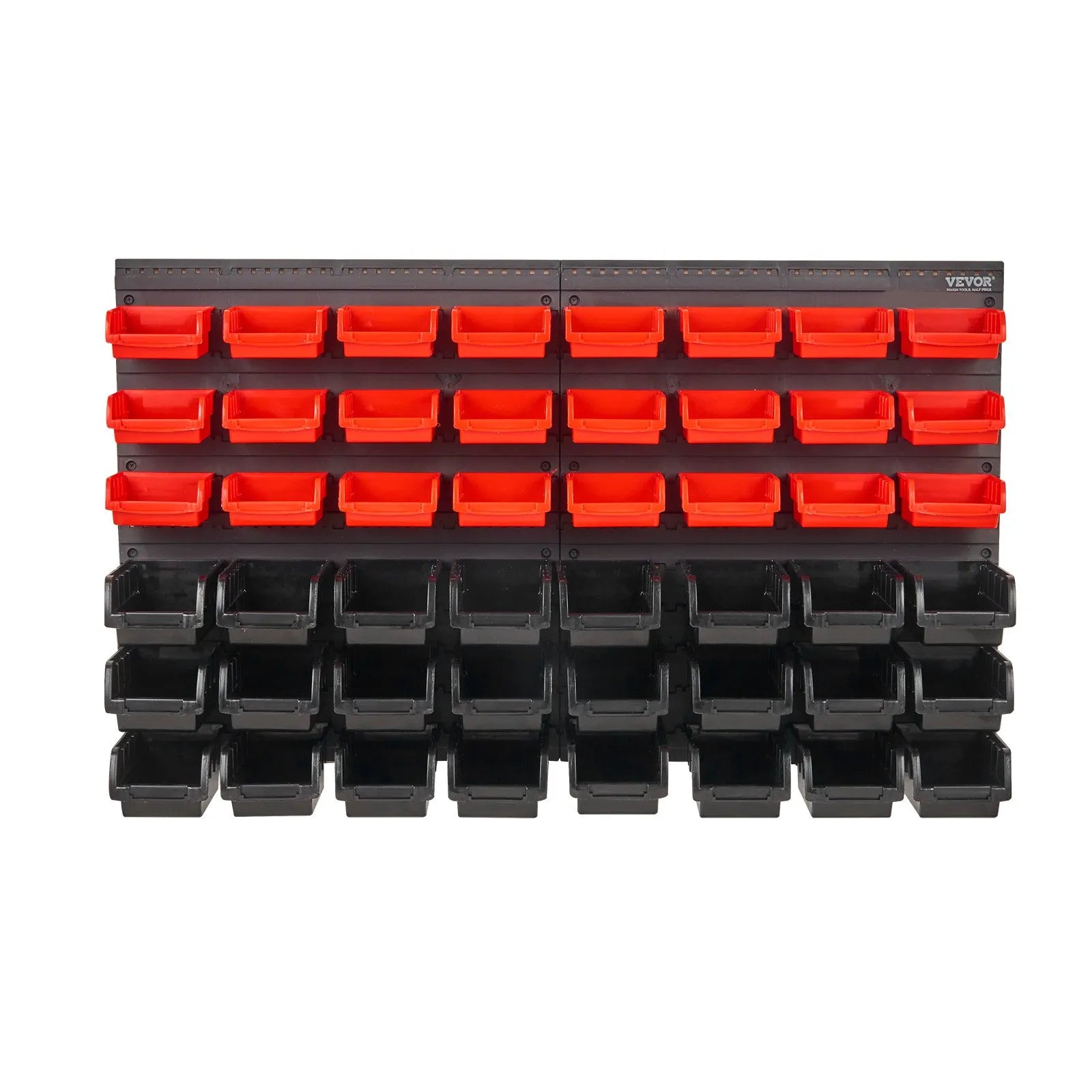 VEVOR — настенный органайзер для ящиков с 48 контейнерами, пластиковая полка для мелких деталей с настенными панелями для мастерской и гаража, подходит для винтов, гаек, гвоздей, пуговиц, бусин и других мелких деталей, чёрный/красный