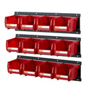 VEVOR sienas stiprināmo uzglabāšanas kastīšu komplekts, 12 plastmasas kastītes un 3 metāla sliedes, piekaramās un sakraujamās kastītes skrūvēm, uzgriežņiem, naglām un aprīkojumam, darbnīcai un garāžai, sarkans