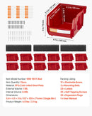 VEVOR sienas stiprināmo uzglabāšanas kastīšu komplekts, 12 plastmasas kastītes un 3 metāla sliedes, piekaramās un sakraujamās kastītes skrūvēm, uzgriežņiem, naglām un aprīkojumam, darbnīcai un garāžai, sarkans
