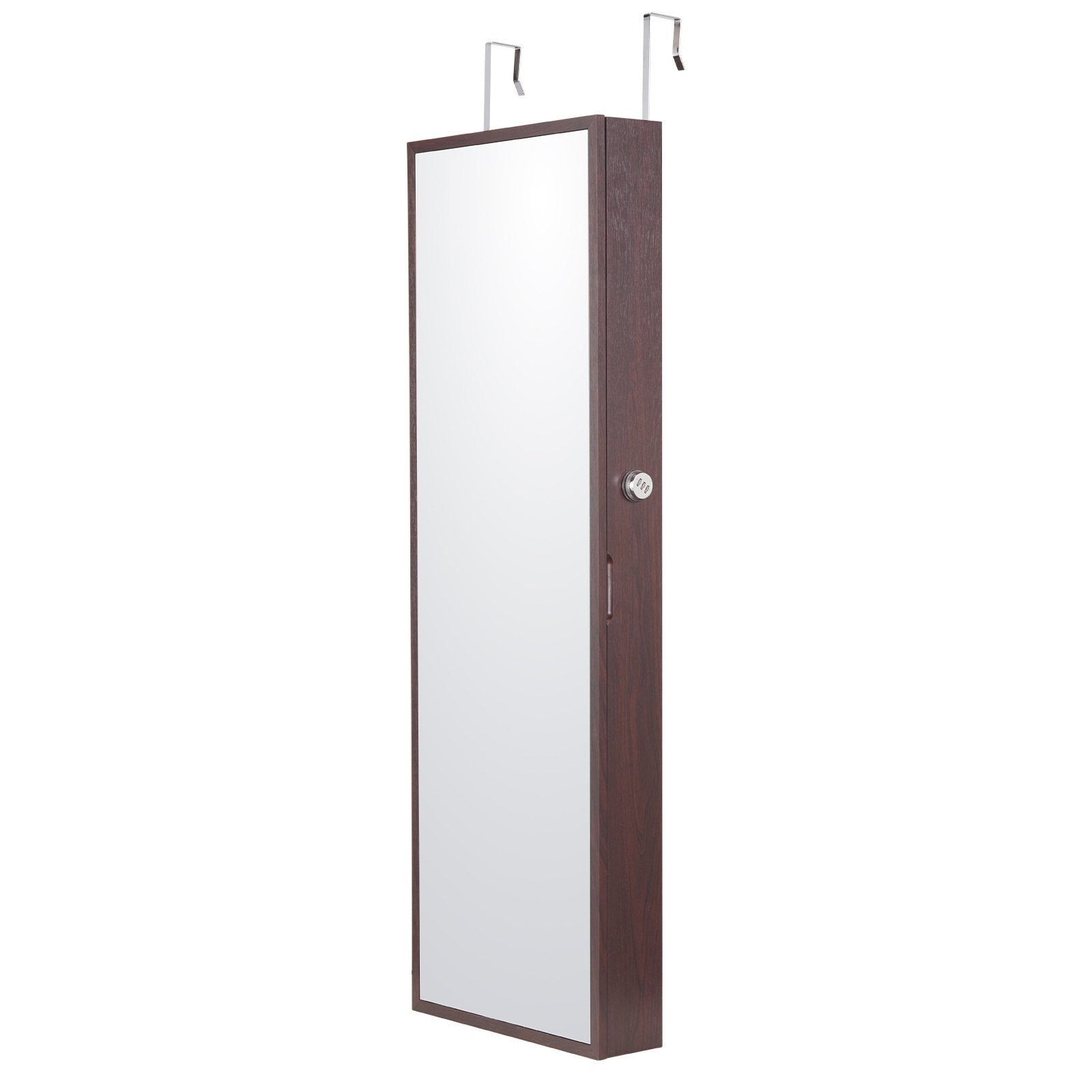 VEVOR 2-in-1 spoguļu rotaslietu skapītis – 108 cm, slēdzams, piekarināms pie sienas vai durvīm, brūns