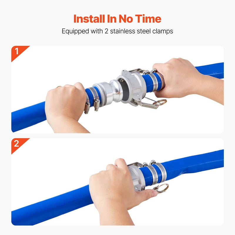 VEVOR skalošanas šļūtene, 38 mm × 30,5 m, augstas kvalitātes PVC šļūtene zilā krāsā ar skavām, Camlock savienojumu un alumīnija veidgabaliem, piemērota dažādiem sūkņiem notekūdeņu apstrādei, ūdens pārsūknēšanai un lauksaimniecībai