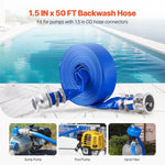 VEVOR skalošanas šļūtene, 38 mm × 15,2 m, augstas kvalitātes PVC šļūtene zilā krāsā ar skavām, Camlock savienojumiem un alumīnija veidgabaliem, piemērota dažādiem sūkņiem notekūdeņu apstrādei, ūdens pārsūknēšanai un lauksaimniecībai