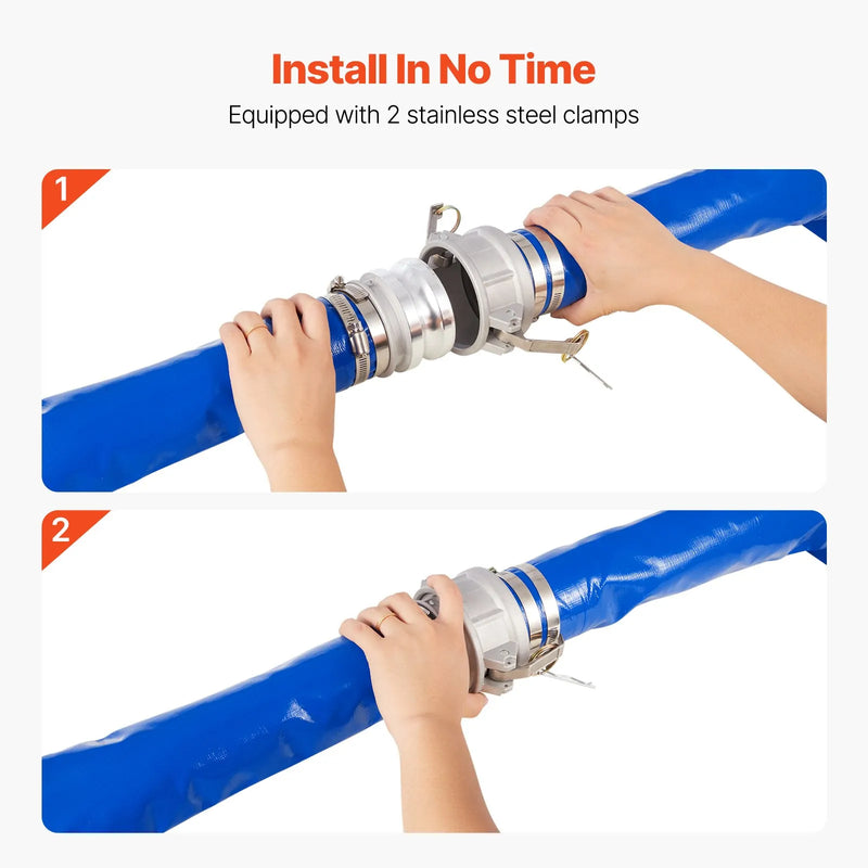 VEVOR skalošanas šļūtene, 76 mm × 15,2 m, augstas kvalitātes PVC šļūtene zilā krāsā ar skavām, Camlock savienojumiem un alumīnija veidgabaliem, piemērota dažādiem sūkņiem notekūdeņu apstrādei, ūdens pārsūknēšanai un lauksaimniecības darbiem