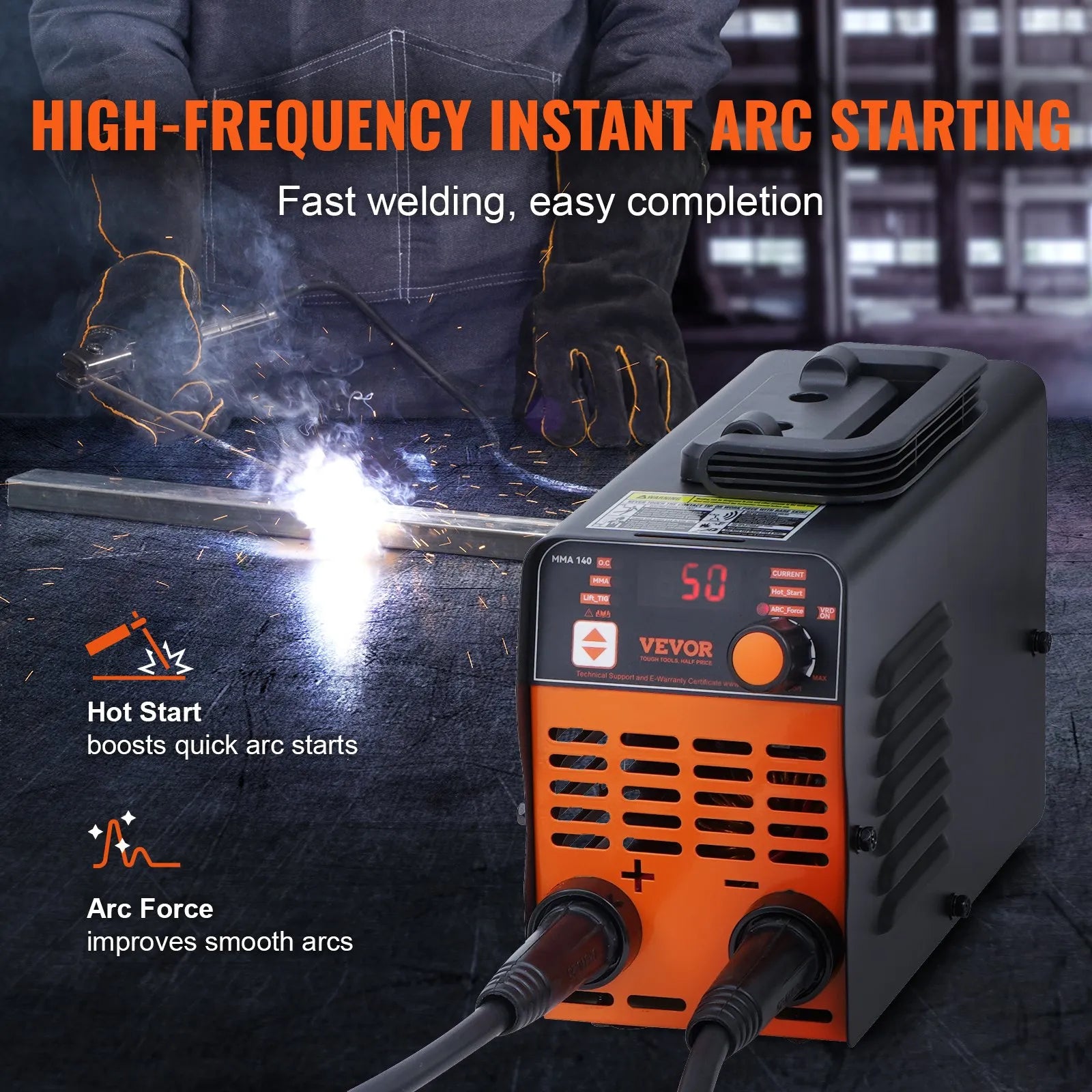 VEVOR ARC elektrodu metināšanas aparāts 220 V 140 A 2-in-1 Stick / Lift TIG ar karsto startu