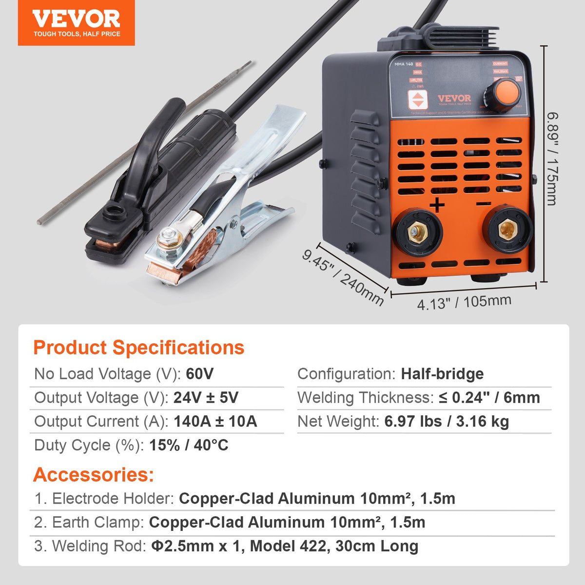 VEVOR ARC elektrodu metināšanas aparāts 220 V 140 A 2-in-1 Stick / Lift TIG ar karsto startu