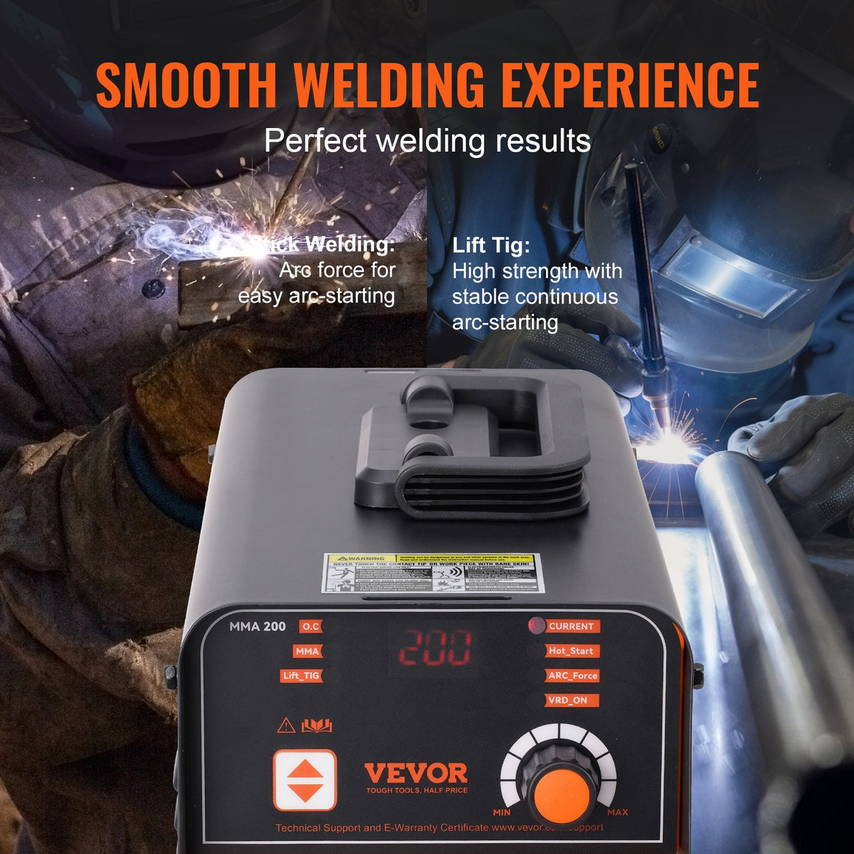 Электросварщик VEVOR ARC 220 В 200 А 2-в-1 с функцией Lift TIG и горячим стартом