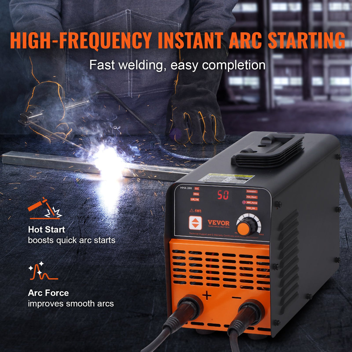 Электросварщик VEVOR ARC 220 В 200 А 2-в-1 с функцией Lift TIG и горячим стартом