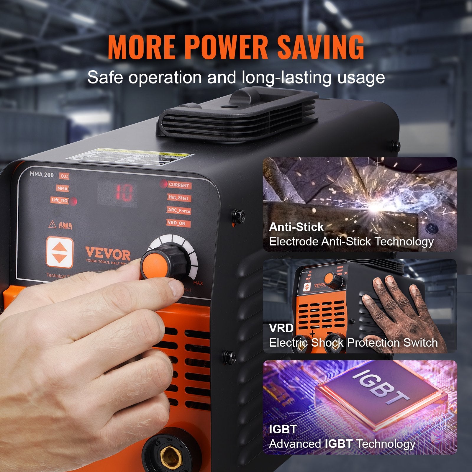 Электросварщик VEVOR ARC 220 В 200 А 2-в-1 с функцией Lift TIG и горячим стартом