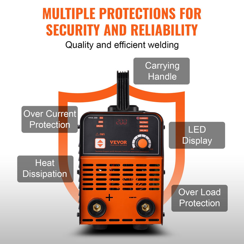 Электросварщик VEVOR ARC 220 В 200 А 2-в-1 с функцией Lift TIG и горячим стартом