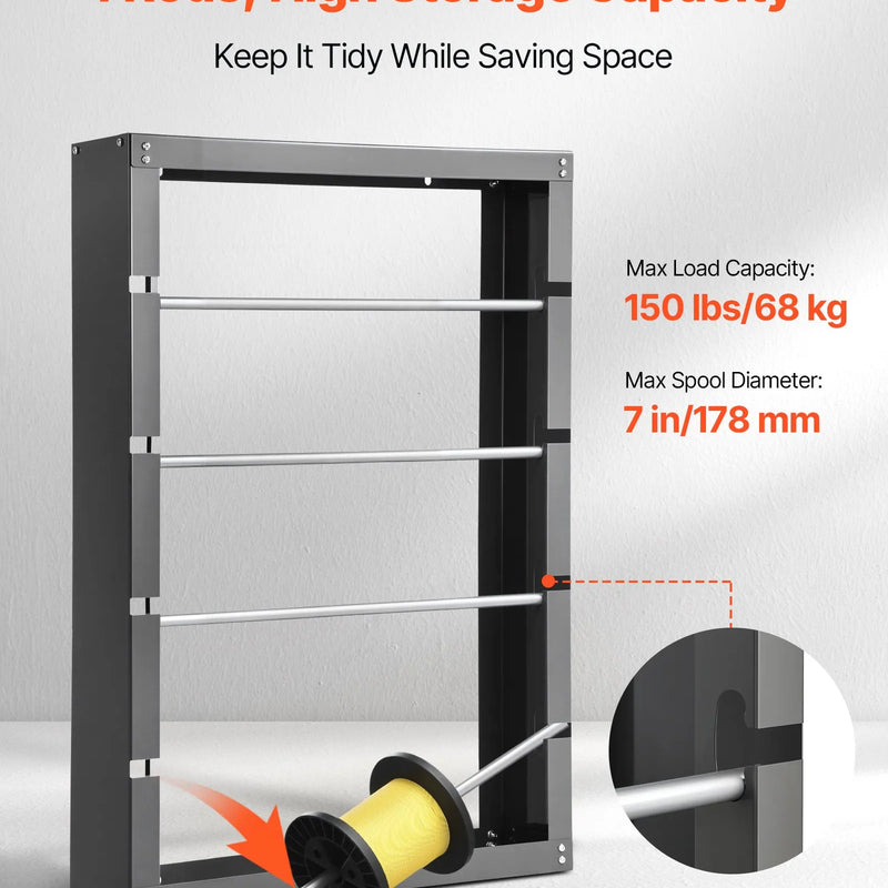 Vadu ruļļu statīvs ar 4 regulējamiem stieņiem — sienas stiprināms ruļļu turētājs ar 68 kg slodzes kapacitāti