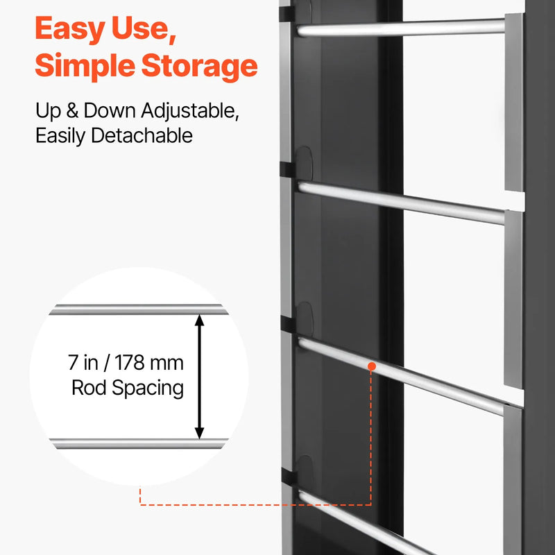 Vadu ruļļu statīvs ar 4 regulējamiem stieņiem — sienas stiprināms ruļļu turētājs ar 68 kg slodzes kapacitāti