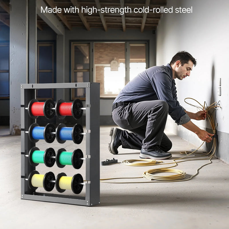 Vadu ruļļu statīvs ar 4 regulējamiem stieņiem — sienas stiprināms ruļļu turētājs ar 68 kg slodzes kapacitāti