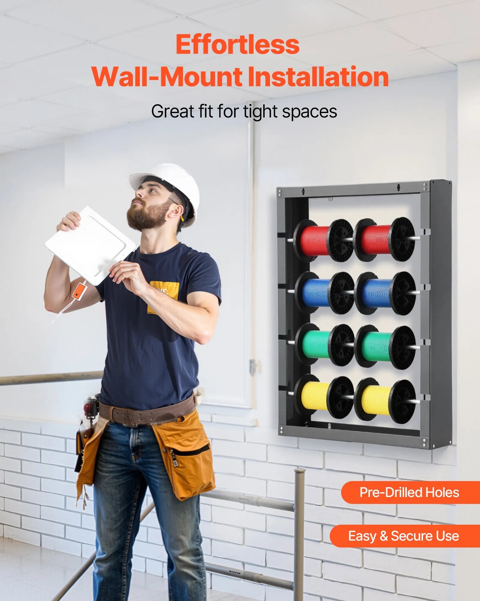 Wire reel stand with 4 adjustable rods - wall-mounted reel holder with 68 kg load capacity